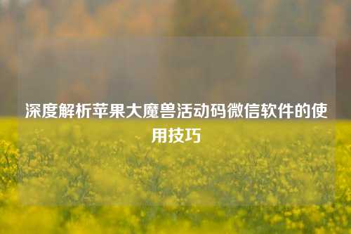 深度解析苹果大魔兽活动码微信软件的使用技巧