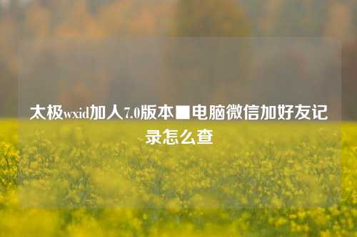 太极wxid加人7.0版本■电脑微信加好友记录怎么查