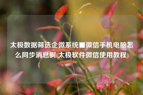 太极数据筛选企微系统■微信手机电脑怎么同步消息啊(太极软件微信使用教程)